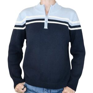 Vintage 90s Blue Striped Quarter Zip Sweater
